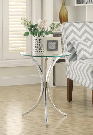 G902869 - Round Accent Table With Curved Legs - Chrome - ReeceFurniture.com
