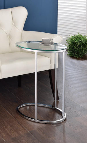 G902927 - Oval Snack Table - Chrome And Clear - ReeceFurniture.com