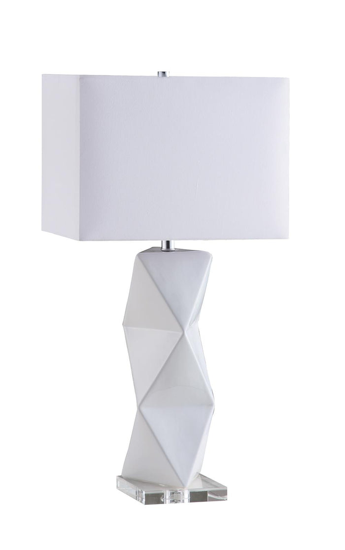 G902937 - Geometric Ceramic Base Table Lamp - White