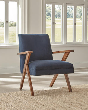 G905415 - Monrovia Wooden Arms Accent Chair - Dark Blue And Walnut - ReeceFurniture.com