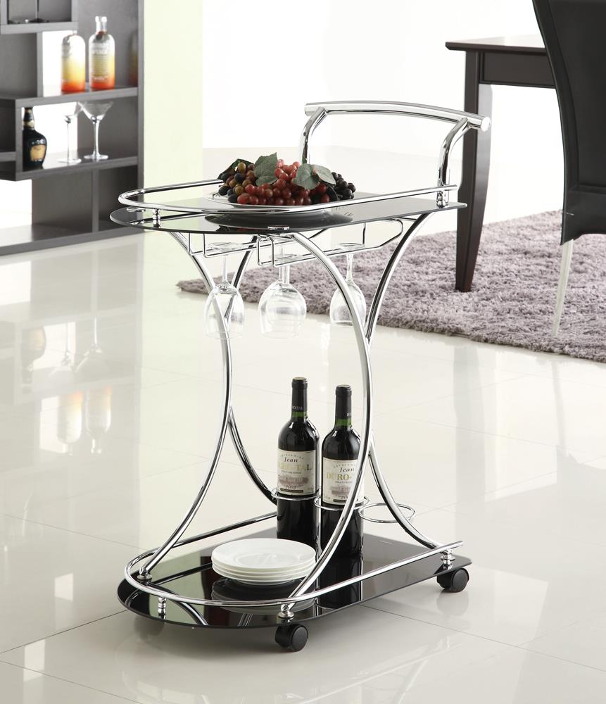 G910001 - 2-Shelves Serving Cart - Chrome And Black or Chrome And White - ReeceFurniture.com