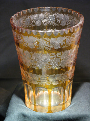 910012 Amber Flashed W/3 Rows Of Engraved Leaves & Grapes, 10 Rect, Bohemian Glassware, Antique, - ReeceFurniture.com - Free Local Pick Ups: Frankenmuth, MI, Indianapolis, IN, Chicago Ridge, IL, and Detroit, MI