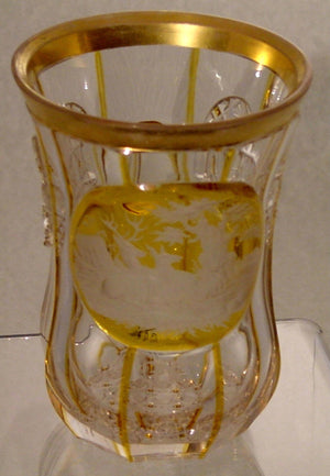 910403 Crystal W/Amber Flashed Oval Panel Of 3 Engraved Deer, Trees, Bohemian Glassware, Antique, - ReeceFurniture.com - Free Local Pick Ups: Frankenmuth, MI, Indianapolis, IN, Chicago Ridge, IL, and Detroit, MI