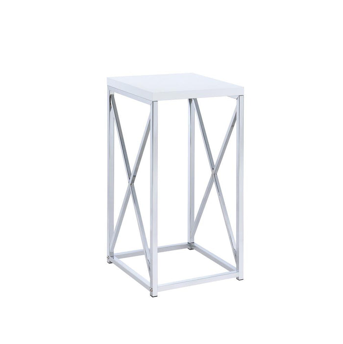 G930013 - Accent Table With X-Cross - Glossy White And Chrome