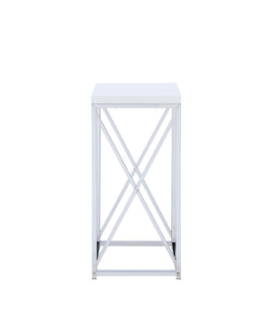 G930013 - Accent Table With X-Cross - Glossy White And Chrome - ReeceFurniture.com