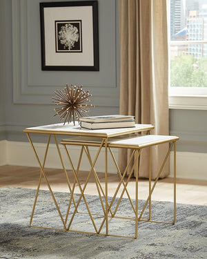 G930075 - 2-Piece Nesting Table Set - White And Gold - ReeceFurniture.com