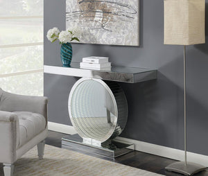 G951051 - Rectangular Console Table With Circular Base - Clear Mirror - ReeceFurniture.com