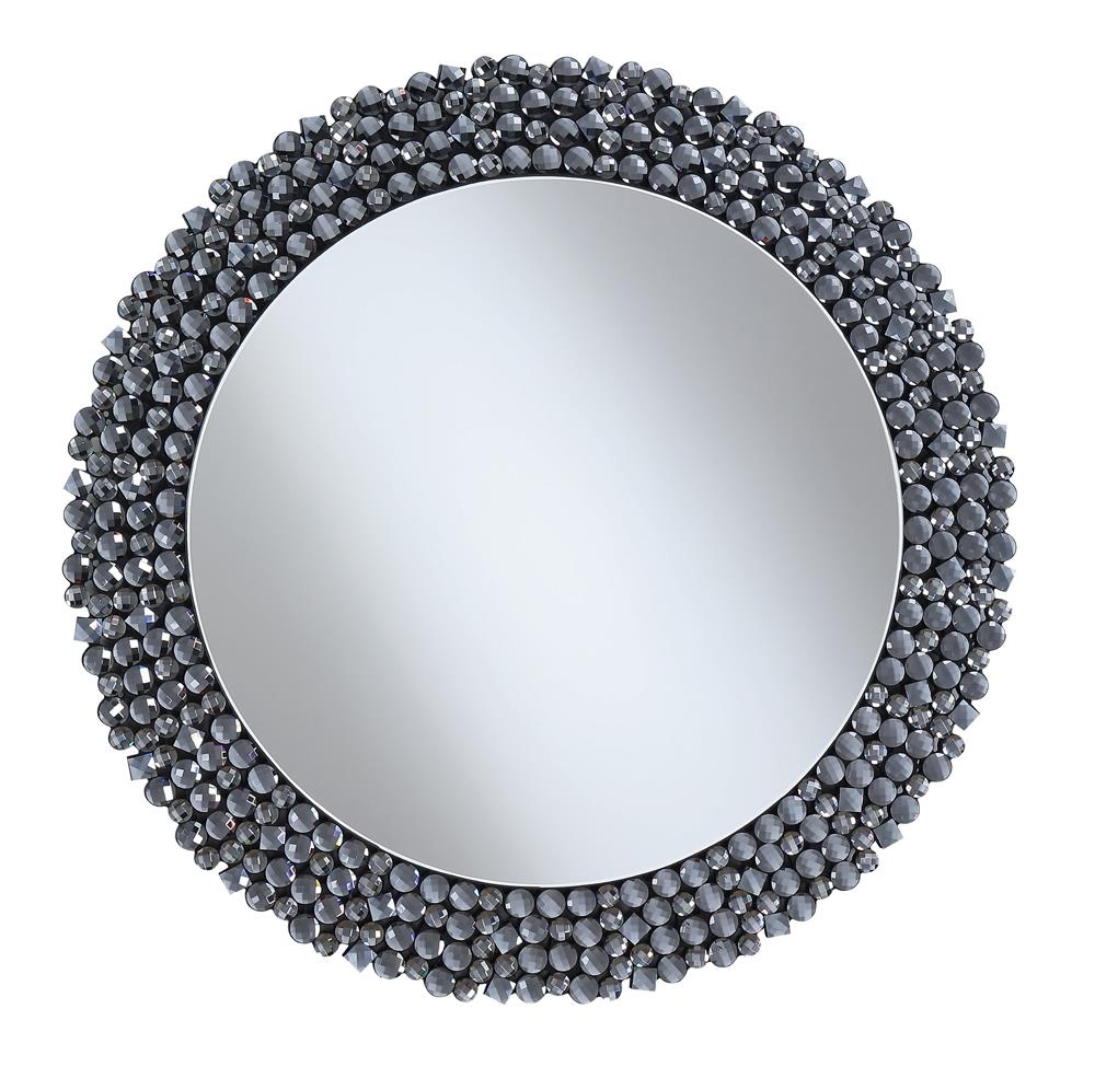 G960077 - Round Wall Mirror With Textural Frame - Grey - ReeceFurniture.com