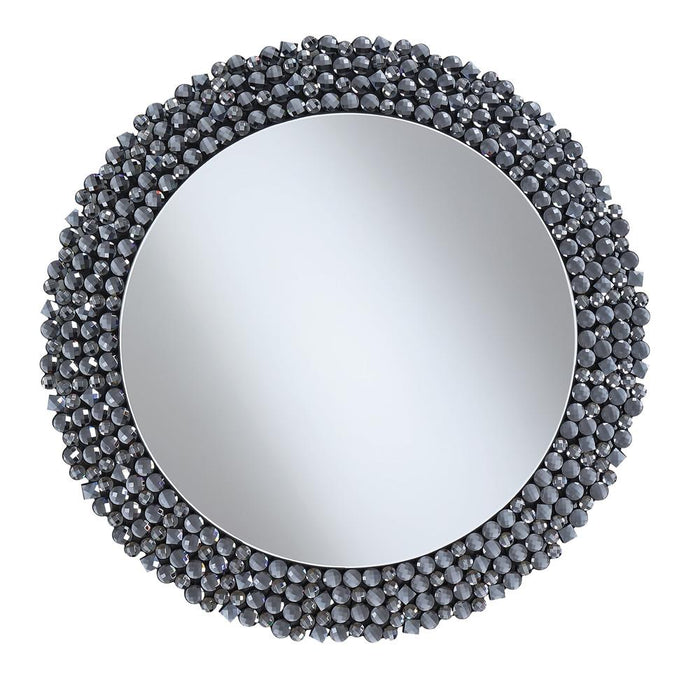 G960077 - Round Wall Mirror With Textural Frame - Grey