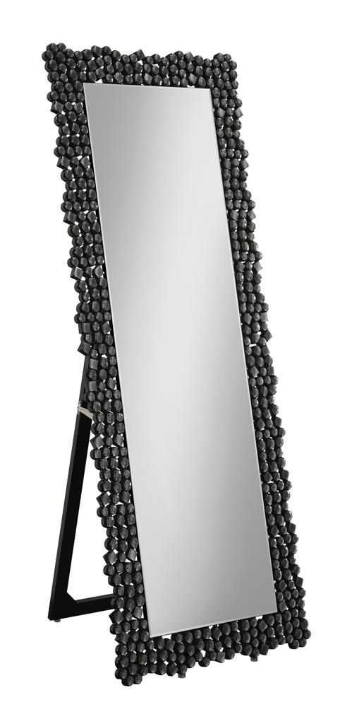G961422 - Textural Frame Cheval Floor Mirror - Silver And Smoky Grey