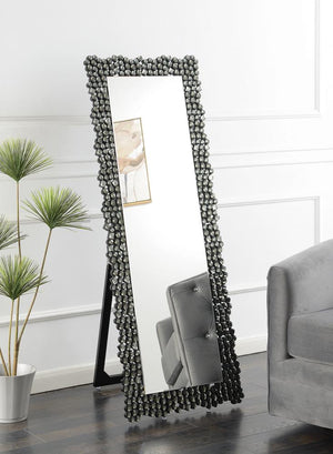 G961422 - Textural Frame Cheval Floor Mirror - Silver And Smoky Grey - ReeceFurniture.com
