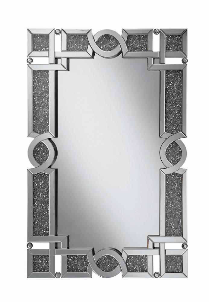 G961444 - Interlocking Wall Mirror With Iridescent Panels And Beads - Silver