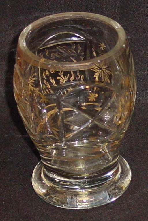999311 Bohemian Crystal Glass Cup Rectangle & Round Cuts Andenken Gold Decor