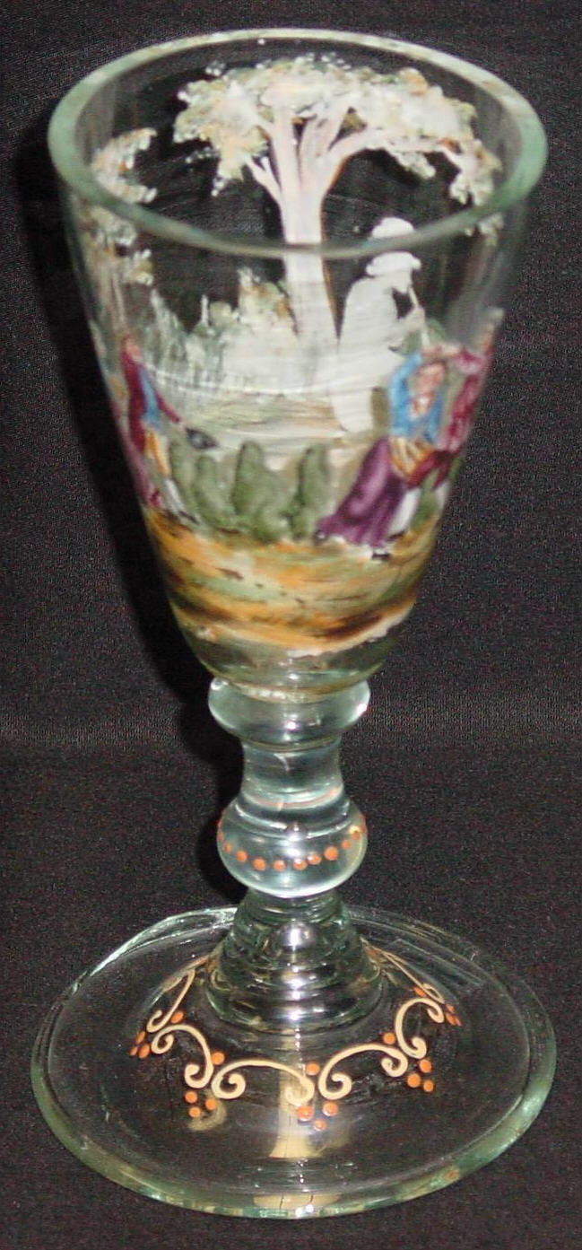 999321 Crystal Goblet With Hand Painted Woman Playing Flute & People Dancing