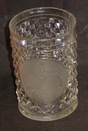 999352 Crystal Glass With Straight Side, Diamond Cutting & Engraved Woman With Spear & Shield In Circle (Circle All Satin), Bohemian Glassware, Antique, - ReeceFurniture.com - Free Local Pick Ups: Frankenmuth, MI, Indianapolis, IN, Chicago Ridge, IL, and Detroit, MI