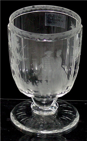 999367 Short Goblet W/14 Flat Cut Sides, Engraved Man & Woman,Trees, Bohemian Glassware, Antique, - ReeceFurniture.com - Free Local Pick Ups: Frankenmuth, MI, Indianapolis, IN, Chicago Ridge, IL, and Detroit, MI