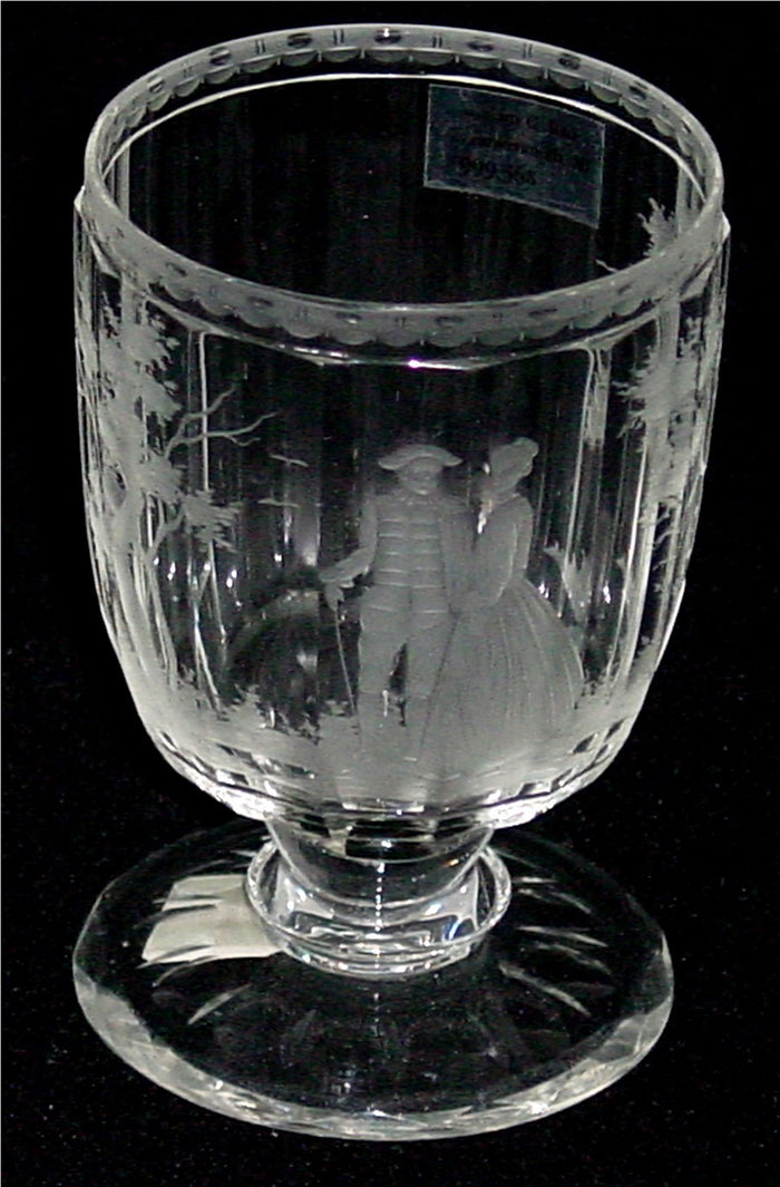 999368 Short Goblet W/14 Cut Flat Sides & Engraved Man, Woman Trees