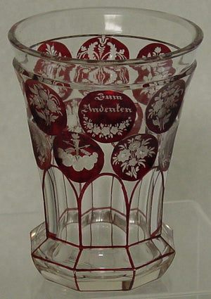 999556 Crystal W/2 Rows Of 8 Ea Ruby Flashed Round Engraved Circles, Bohemian Glassware, Antique, - ReeceFurniture.com - Free Local Pick Ups: Frankenmuth, MI, Indianapolis, IN, Chicago Ridge, IL, and Detroit, MI