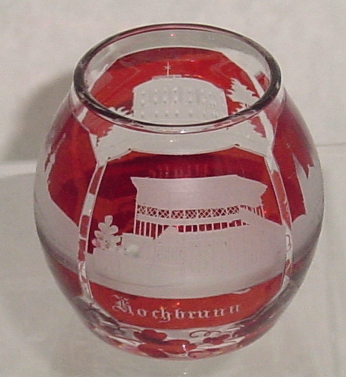 999573 Ruby Glass W/Engraved Bldgs Kochbrunn, Plalle, Katho Kirche, Gri Kapelle
