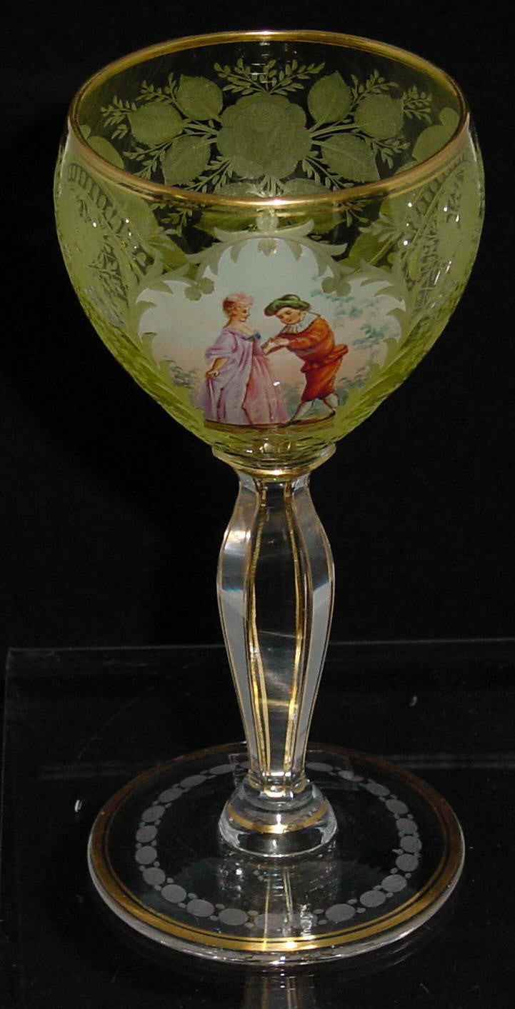 999610 Vasaline Wine On Crystal Cut 6 Sided Stem W/Gold Lines, Pntd, Bohemian Glassware, Antique, - ReeceFurniture.com - Free Local Pick Ups: Frankenmuth, MI, Indianapolis, IN, Chicago Ridge, IL, and Detroit, MI