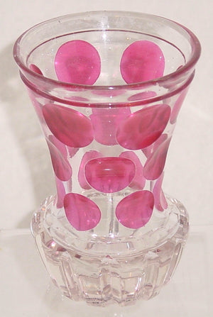 999635 Crystal Glass With 3 Rows Of 6 Each Cut Cranberry Flashed Circles, Heavy Cut Base, Bohemian Glassware, Antique, - ReeceFurniture.com - Free Local Pick Ups: Frankenmuth, MI, Indianapolis, IN, Chicago Ridge, IL, and Detroit, MI