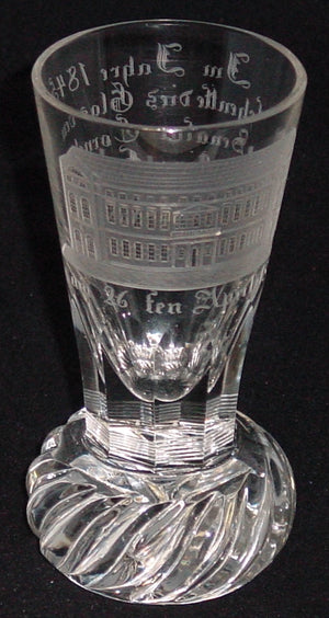 999679 Crystal W/Heavy Base, Engraved Bldg (An 26 Fen April 1820 &, Bohemian Glassware, Antique, - ReeceFurniture.com - Free Local Pick Ups: Frankenmuth, MI, Indianapolis, IN, Chicago Ridge, IL, and Detroit, MI
