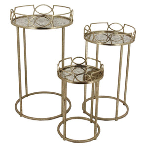 S/3 Gold Accent Tables, Aged Mirror Top - ReeceFurniture.com