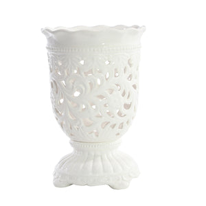Pierced Footed White Vase 13.5" - ReeceFurniture.com