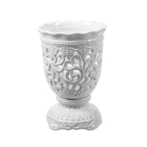 Pierced Footed White Vase 10" - ReeceFurniture.com
