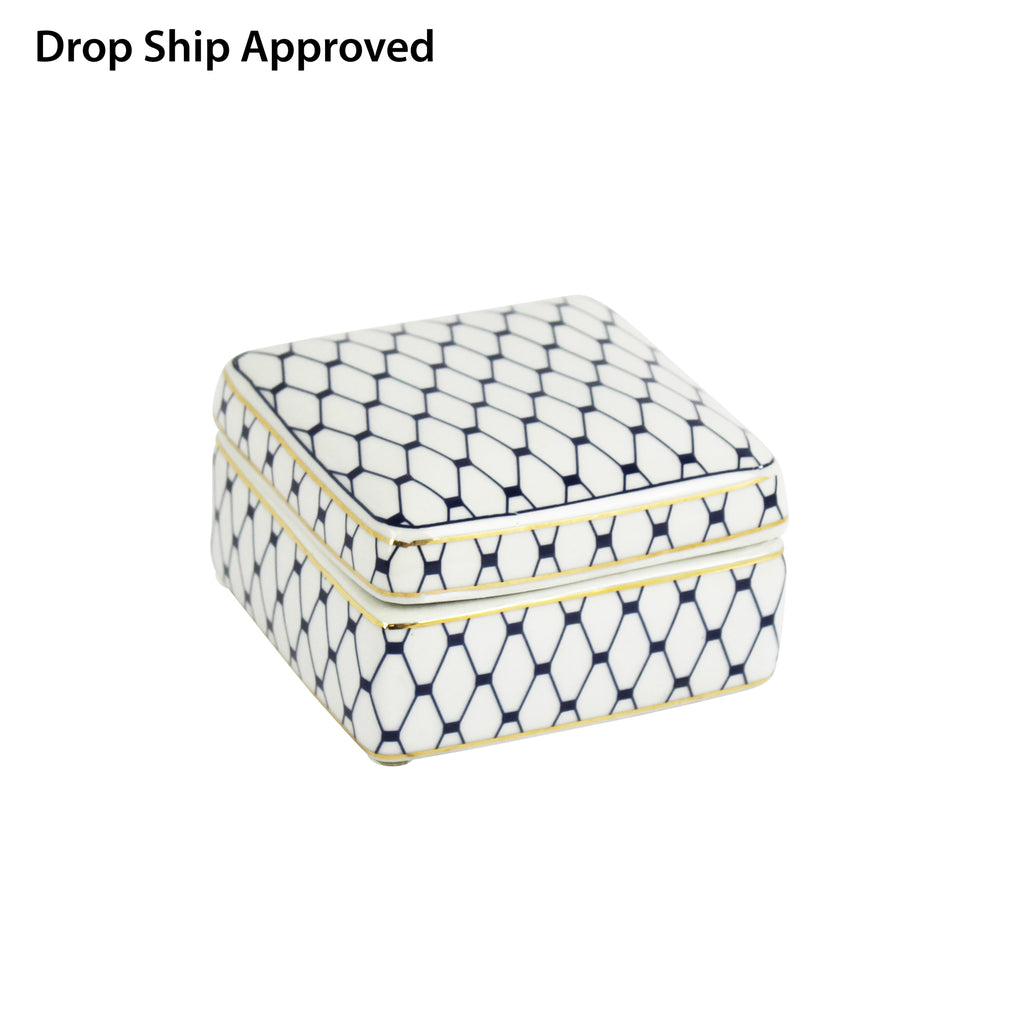 White/Blue Box W/ Gold Trim Ds - ReeceFurniture.com