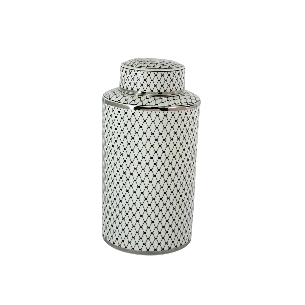 White/Black Jar W/ Silver Trim15.5" - ReeceFurniture.com