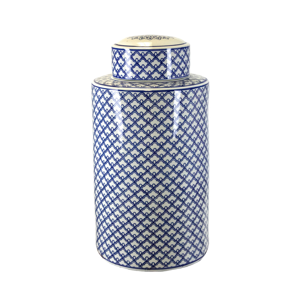 White/Blue Ceramic Jar 18" - ReeceFurniture.com