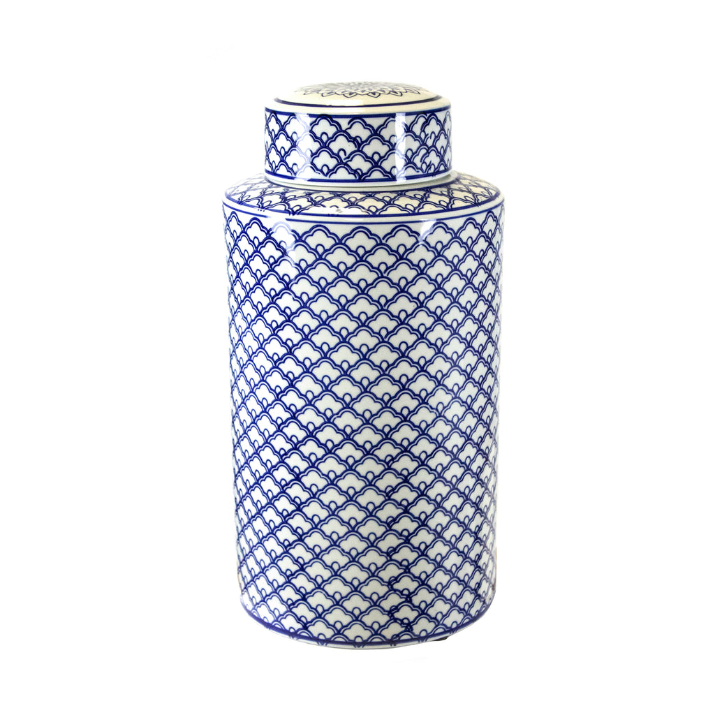 White/Blue Ceramic Jar 16" - ReeceFurniture.com