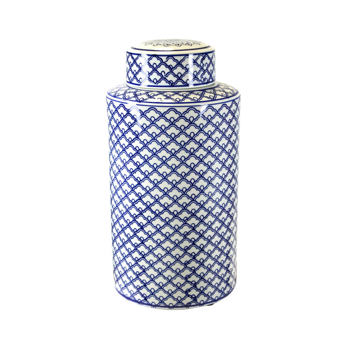 White/Blue Ceramic Jar 16"