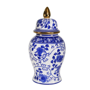 Ceramic 14" Temple Jar Blue/White - ReeceFurniture.com