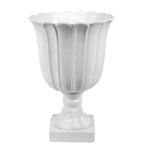 White Footed Urn Vase 16" - ReeceFurniture.com