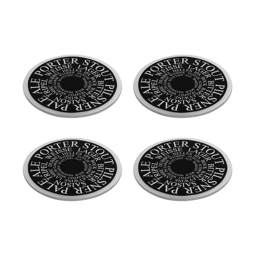 COAST108 - Stout Pilsner Pale Ale Porter (Set of 4) White on Black Glass Coasters - ReeceFurniture.com
