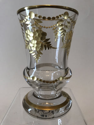 844032 Crystal With Engraved Flowers & Leaves Filled With Gold, Gold Rim Line On Base & Filled Engraved Dots Around Center, Bohemian Glassware, Ernest Wittig, - ReeceFurniture.com - Free Local Pick Ups: Frankenmuth, MI, Indianapolis, IN, Chicago Ridge, IL, and Detroit, MI
