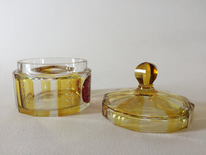 999907 Bohemian Amber over Crystal Glass box with cover & handle with Ruby panel on front, , Bohemian Glass, - ReeceFurniture.com - Free Local Pick Ups: Frankenmuth, MI, Indianapolis, IN, Chicago Ridge, IL, and Detroit, MI