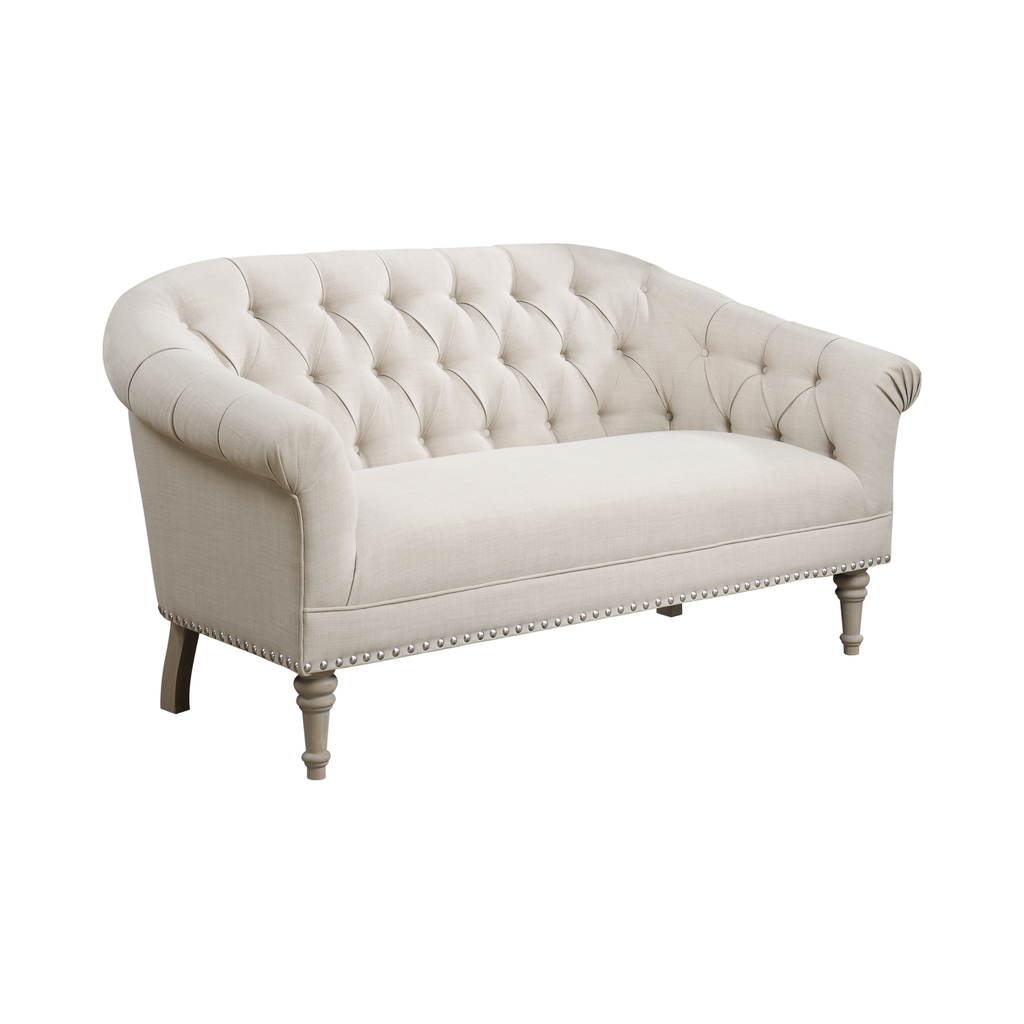 G902498 - Tufted Back Settee With Roll Arm - Natural - ReeceFurniture.com