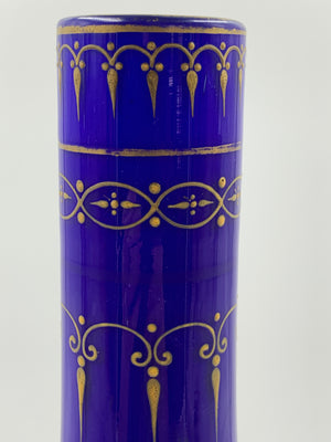 999536 Tall Blue Overlay Opal Vase W\Gold Flowers & Leaves, Fancy - ReeceFurniture.com