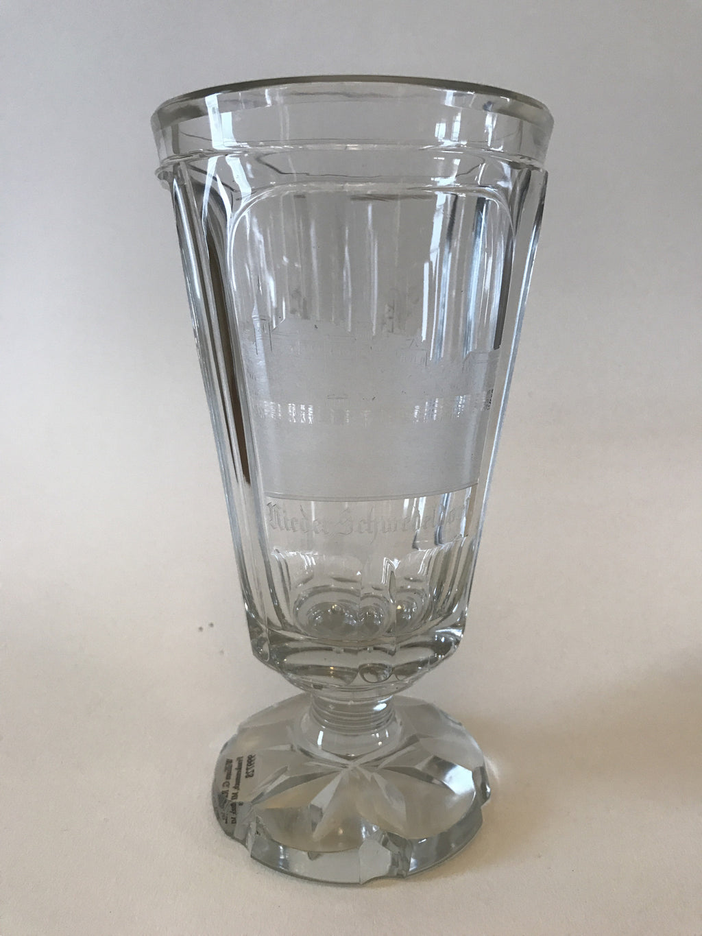 999728 Crystal Glass with Engraved Buildings on front NiederSchwedeldorf, 6 panels, Star cut on bottom, Bohemian Glassware, Unknown German Glass Company, - ReeceFurniture.com - Free Local Pick Ups: Frankenmuth, MI, Indianapolis, IN, Chicago Ridge, IL, and Detroit, MI