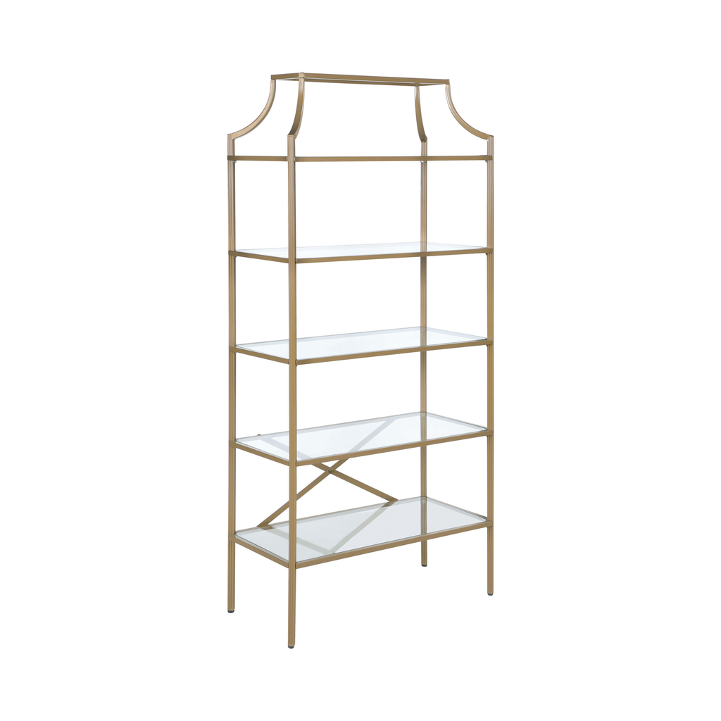 G804393 - 5-Tier Tempered Glass Shelves Bookcase - Matte Gold - ReeceFurniture.com