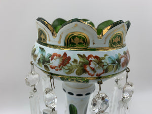 999036 Green Bohemian Overlay Lustre With Painted Flowers, Gold Decor With Prisms - ReeceFurniture.com