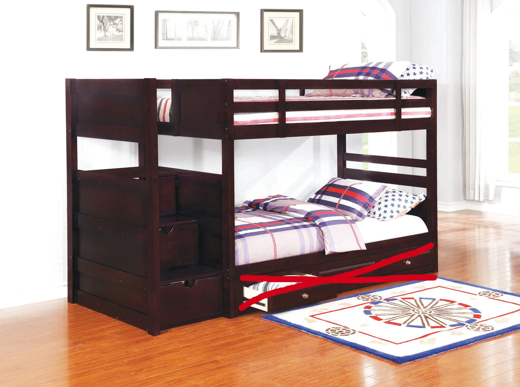 G460441 - Elliott Twin Over Twin Stairway Bunk Bed - Cappuccino - ReeceFurniture.com