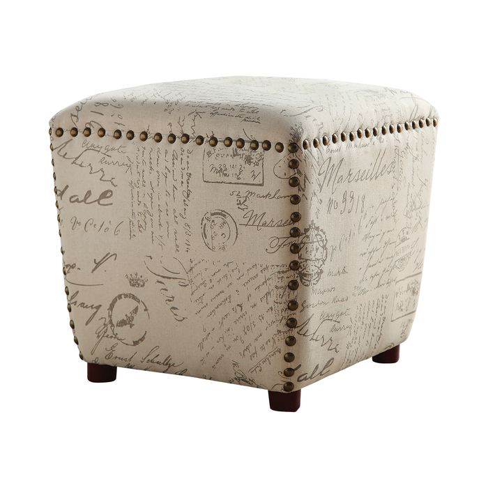 G501108 - Upholstered Ottoman With Nailhead Trim Off - White And Grey