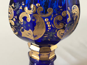 999349 Cobalt Blue Roemer Glass W/8 Cut Sides & Fancy Heavy Gold Painted Decor - ReeceFurniture.com