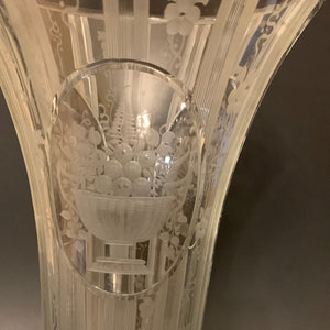 999172 Signed Hawkes Tall Vase With 3 Engraved Oval Panels Of Flowers Millicent Pattern - ReeceFurniture.com