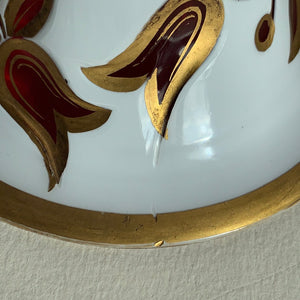 999814 Large Cranberry Vase W/ Cut Leaves Painted Panel of A Couple, Gold Decorations - ReeceFurniture.com