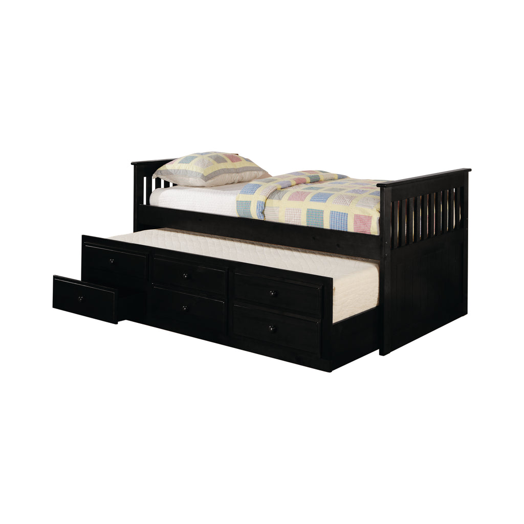 G300104 - Rochford Twin Captain's Bed With Trundle - Black, Cherry, Cappuccino or White - ReeceFurniture.com